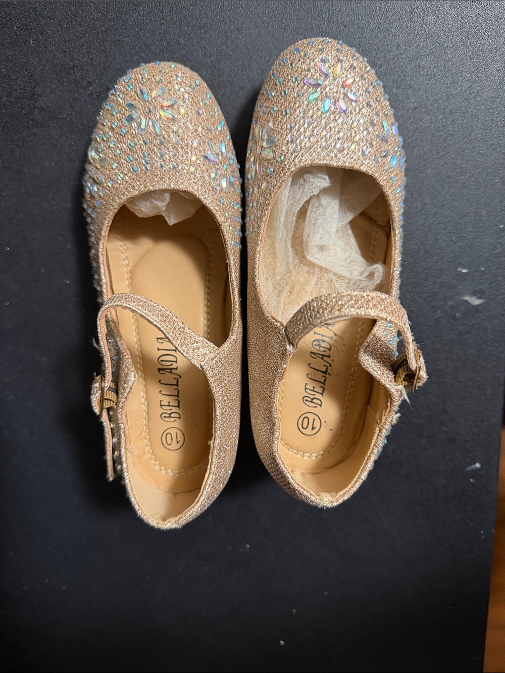 Bellamie Rose Gold Glitter Jeweled Mary Janes